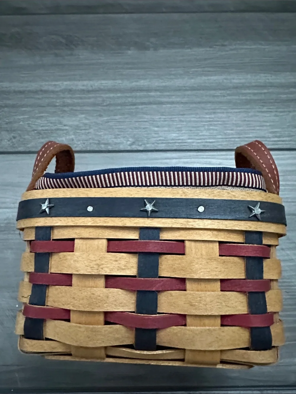 Longaberger 2003 Collector’s Club Patriotic Weave Basket in Brown, Red and Navy